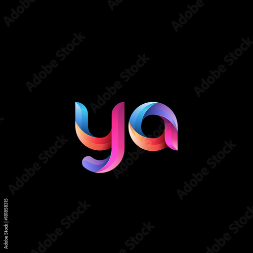 Initial lowercase letter ya, curve rounded logo, gradient vibrant colorful glossy colors on black background