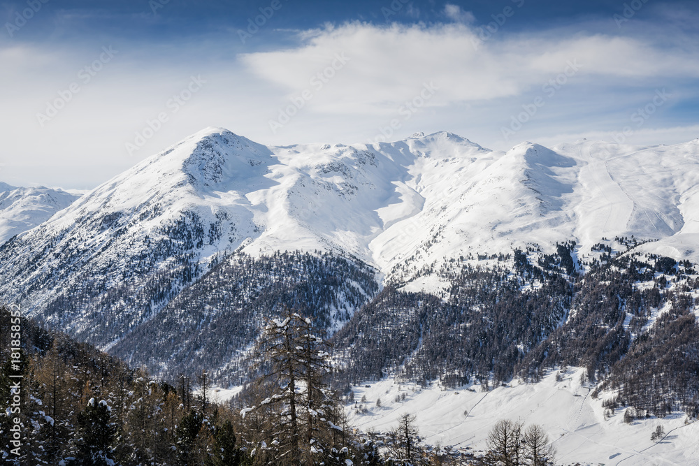 High mountains ski resort in winter season, Lombardy, Italy