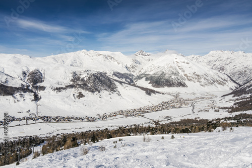 Alpine Ski Resort And Ski Slopes in Winter Season, Livigno, Italy