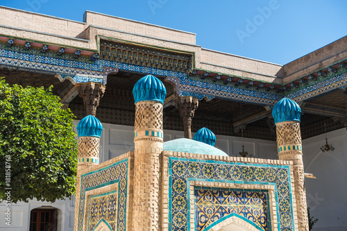 Detail of traditional ceramica decoration at memorial complex of Bahauddin Naqshbandi near Bukhara, Uzbekistan photo