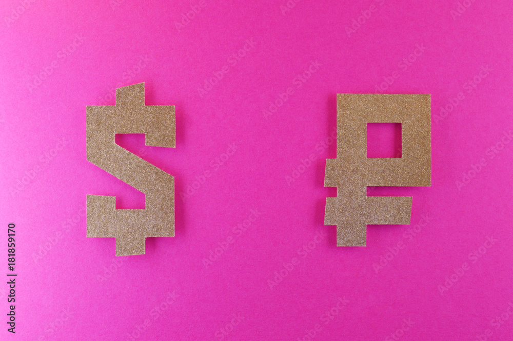 dollar and ruble currency symbol on pink background dollar and ruble currency symbol on pink background