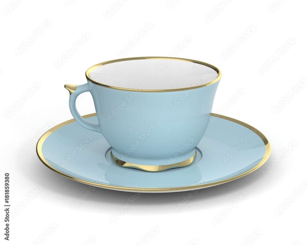 Isolated antique porcelain cup with gold on white background. 3D Illustration. Isolated antique porcelain cup with gold on white background. 3D Illustration.