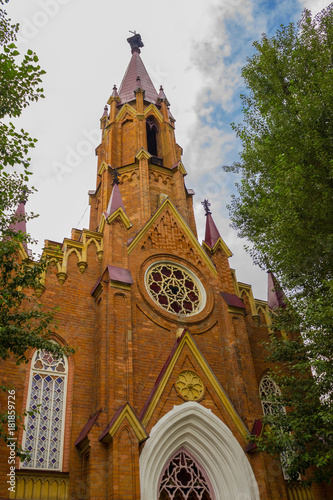 Catholic temple of red brick. photo