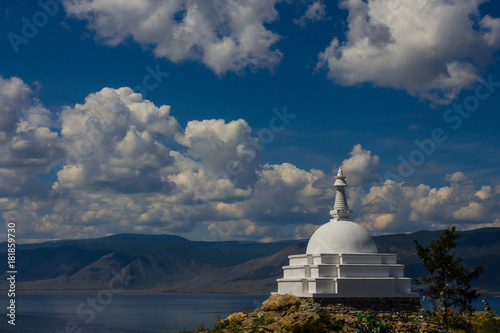 White Buddhist stupa on Lake Baikal.