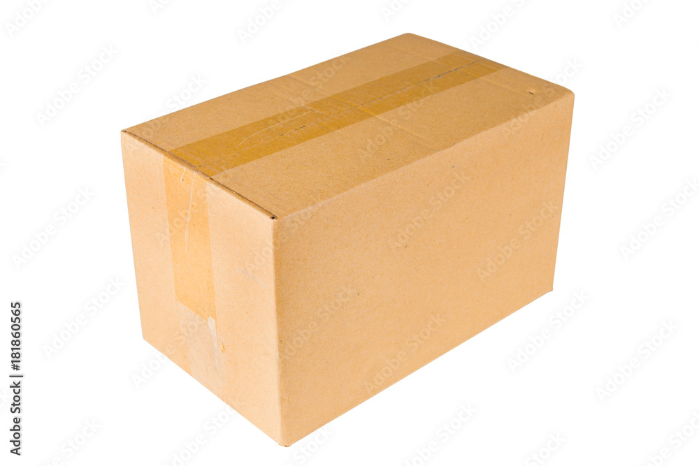 Closed cardboard box taped up and isolated on white Closed cardboard box taped up and isolated on white
