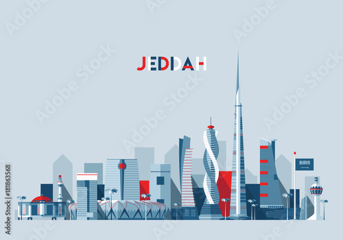 Jeddah city skyline Saudi Arabia vector flat