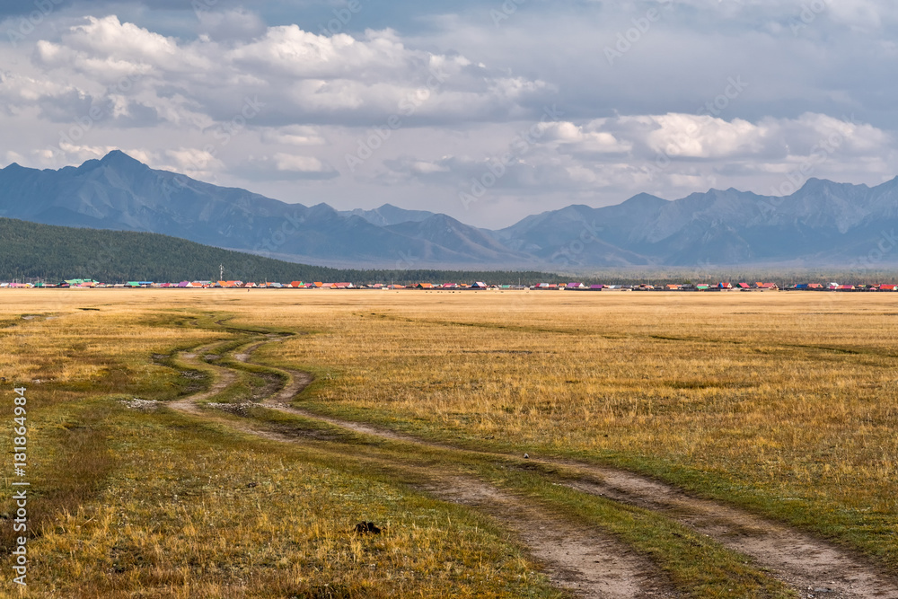 Fototapeta premium Automobile track in the Mongolian steppe