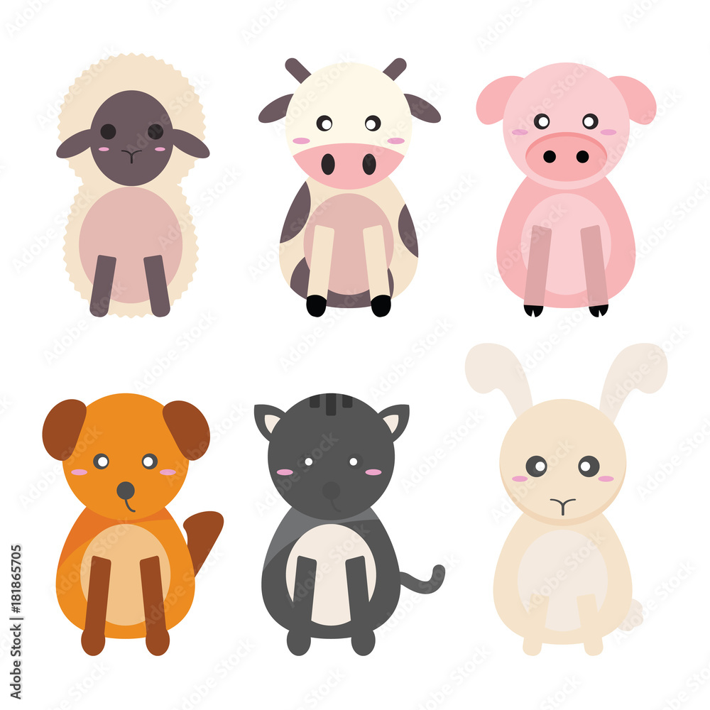 cute animal farm set vector cute animal farm set vector