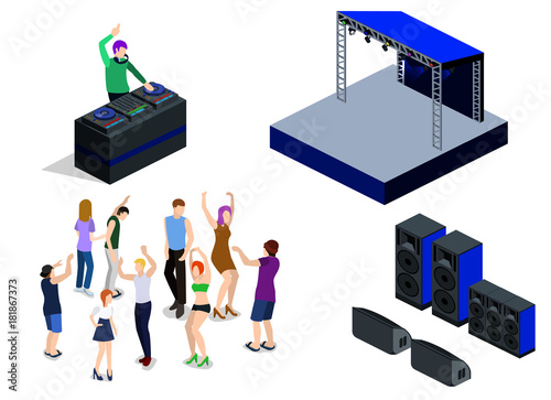 Isometric 3D vector collection of objects for the creation of a night club