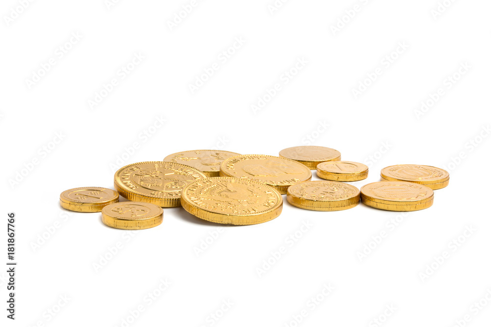 Pile of golden coins on isolated white bakcground,financial concept Pile of golden coins on isolated white bakcground,financial concept