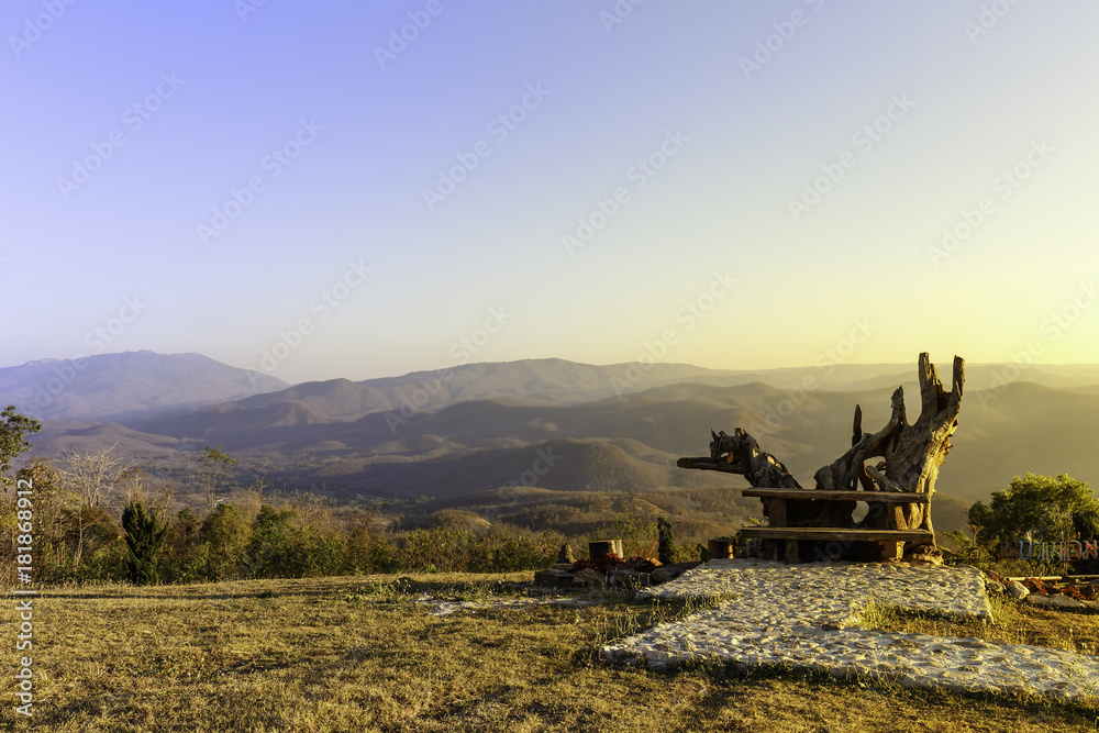 Fototapeta premium Mountain view in evening winter with sunset light at Mae Jam Chaing Mai , Thailand