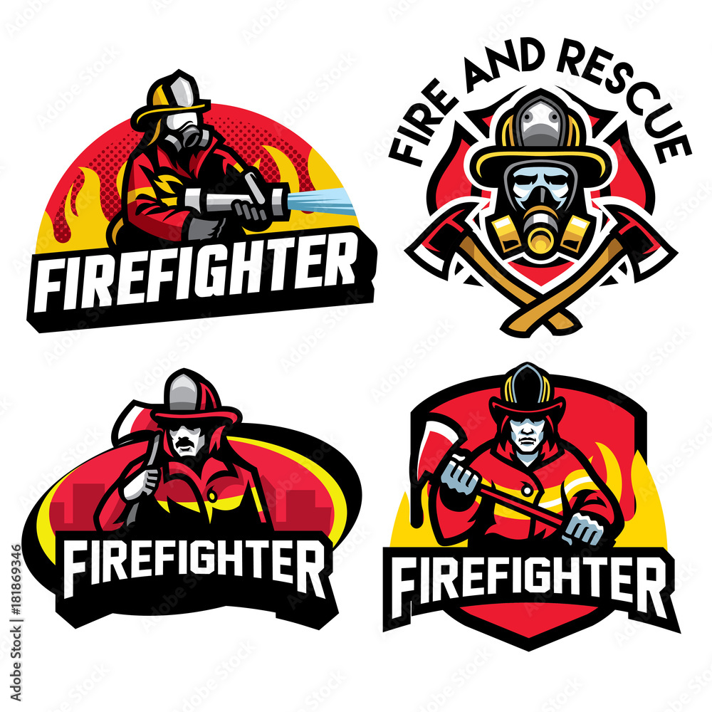firefighter badge design set