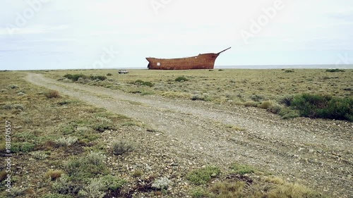 Corroded Shipwreck on Beach in Santa Cruz, Argentina photo