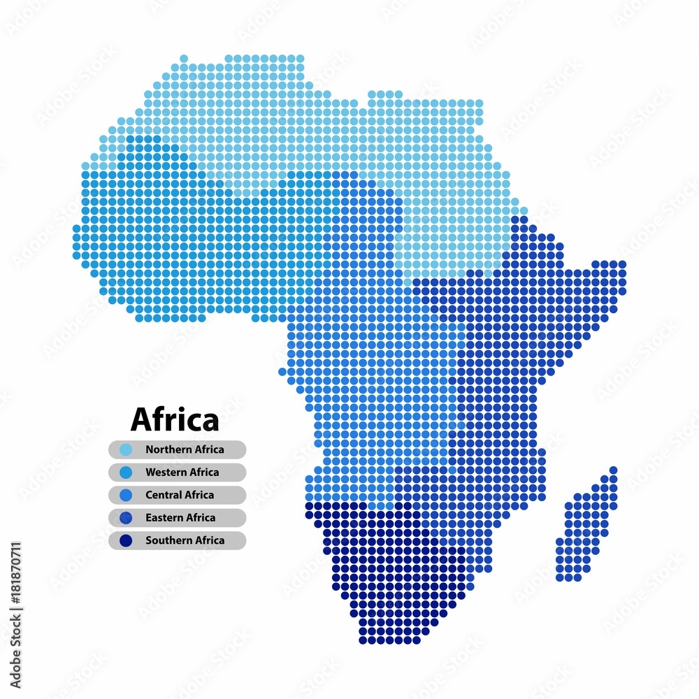 Africa Map of circle shape with the provinces colored in blue colors on white background. Vector illustration dotted style