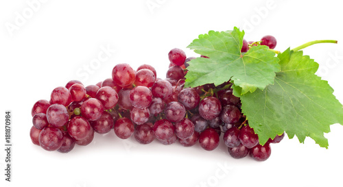 Red grape with leaf isolated on white background