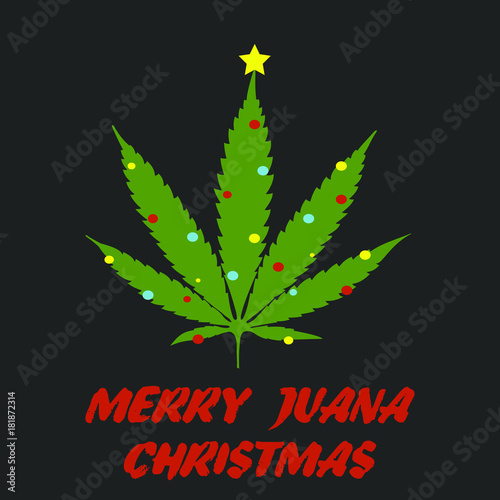 Merry Juana cannabis leaf tree postcard vector illustration