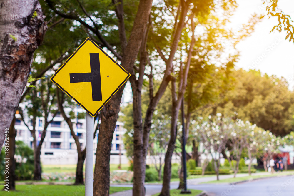 warning yellow traffic sign for safety and crossroads warning yellow traffic sign for safety and crossroads