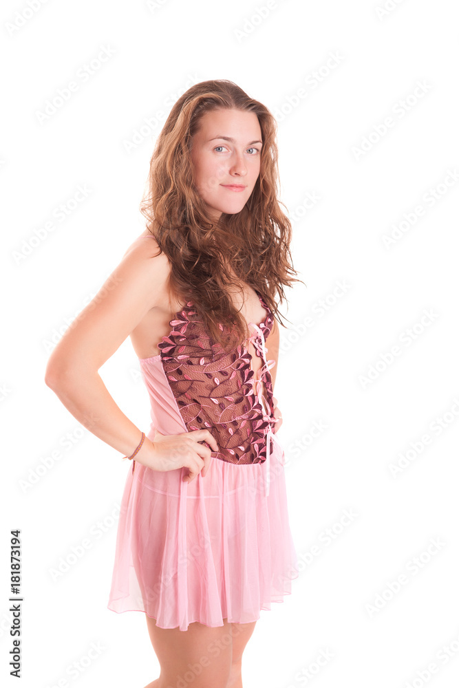 girl in a pink negligee