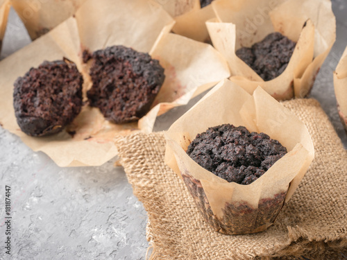 chocolate muffins with beetroot close-up