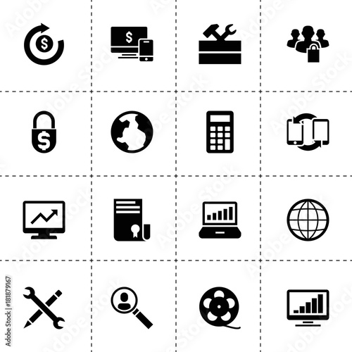 Simple 16 set of internet filled icons