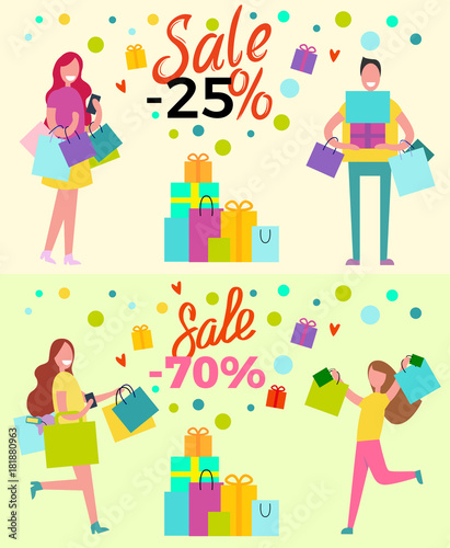 Sale Set of Banners Depicting Adults and Purchases