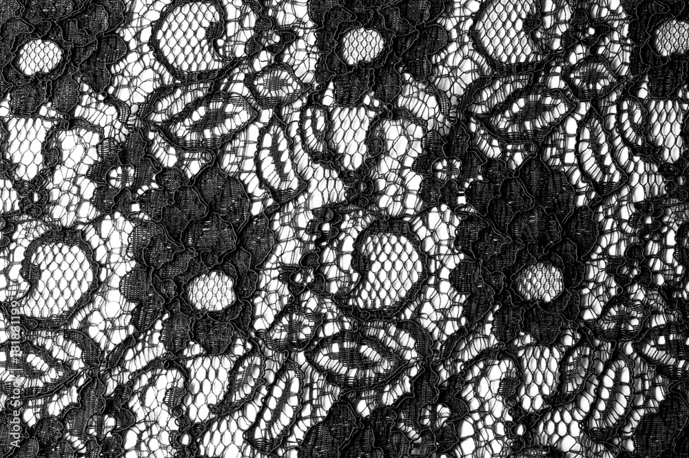 Texture, background, pattern. Fabric of black lace. Background of fabric  from lace stylized roses. Abstract lace pattern with flowers. Wallpaper,  underwear and jewelry. Your invitations Stock Photo | Adobe Stock