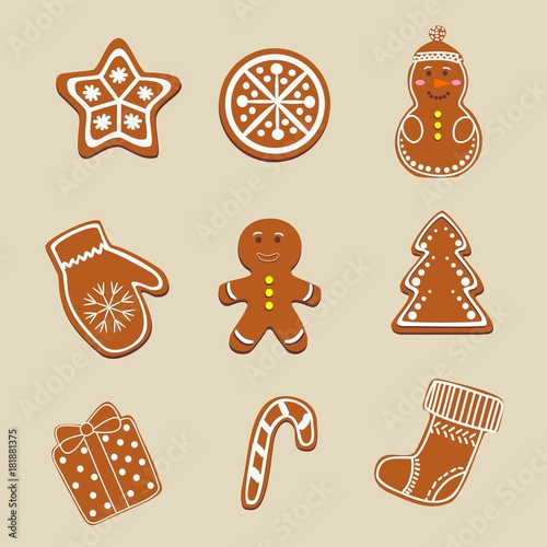 Christmas, gingerbread, cookies. Isolated elements, symbols of the new year in the form of ginger cookies.