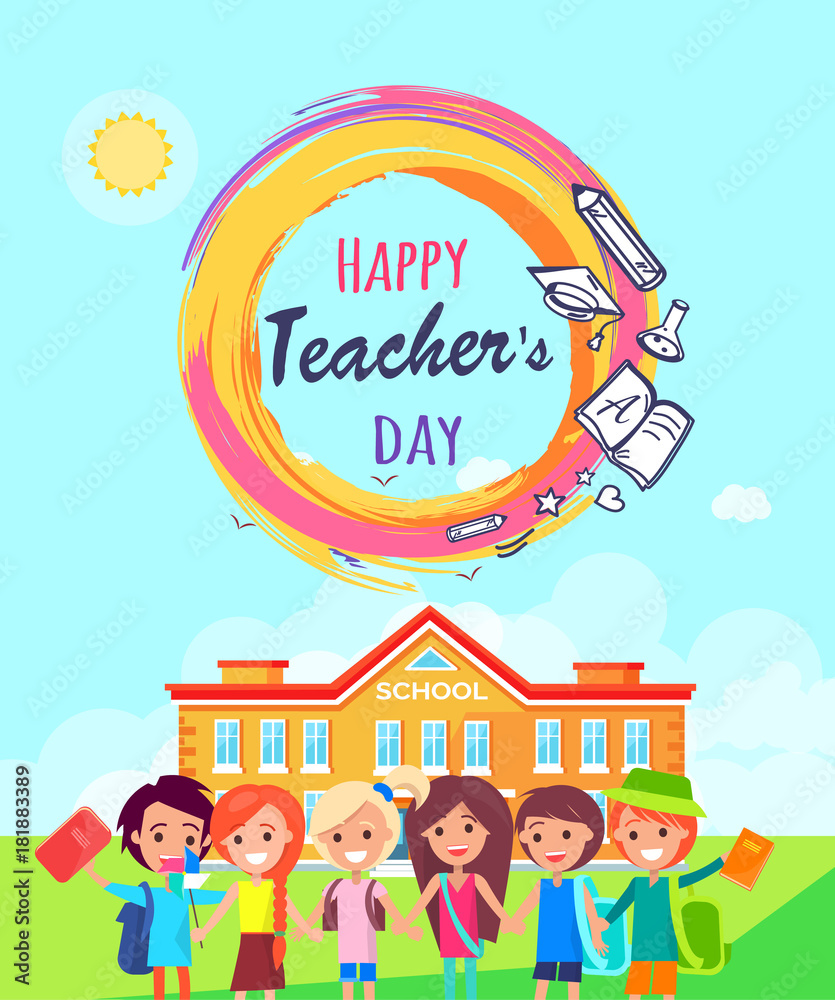 Happy Teachers Day Promo Vector Illustration.