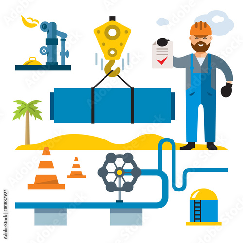 Vector Gas and Oil Industry. Flat style colorful Cartoon illustration.