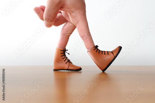 Hand finger walking with shoe concept
