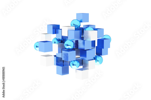 3d rendering blue and white cube on a color background