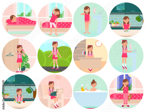 The order of the day of the child. Colorful illustration for children.
