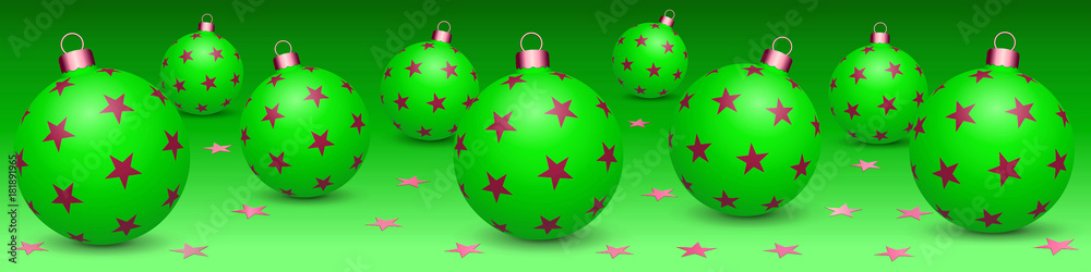 Bannière. Boules de Noël vertes étoilées Bannière. Boules de Noël vertes étoilées