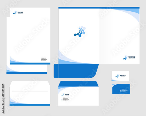 Corporate identity template design, visual marketing brand, business identity set. Card, letterhead, envelope, folder style company vector illustration