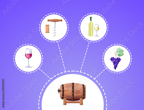 Winemaking Process Vector Illustration on Blue
