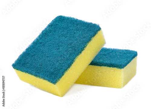 Dishwashing sponge on white background photo