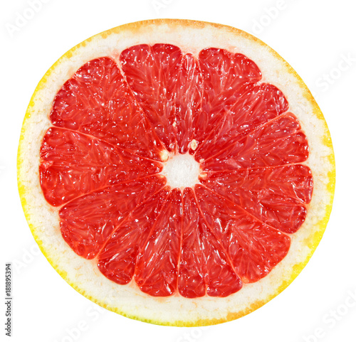 Slice of red grapefruit isolated on white background