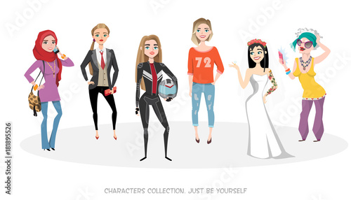 Set of variety female of different age and style.