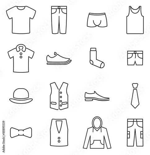 Men s Clothing or Clothes Icons Thin Line Vector Illustration Set