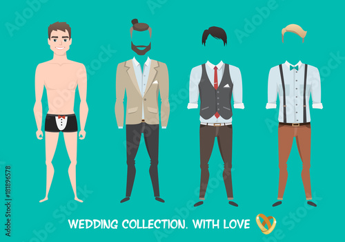 Set of clothes for the groom in cartoon style.