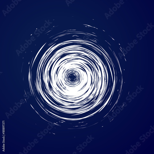 Huge hurricane, tornado, typhoon, white swirl clouds, twister on blue sea background top view. Danger cyclone vector illustration, web infographic.