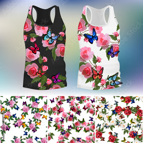 T-shirt with an trendy rose and butterfly design