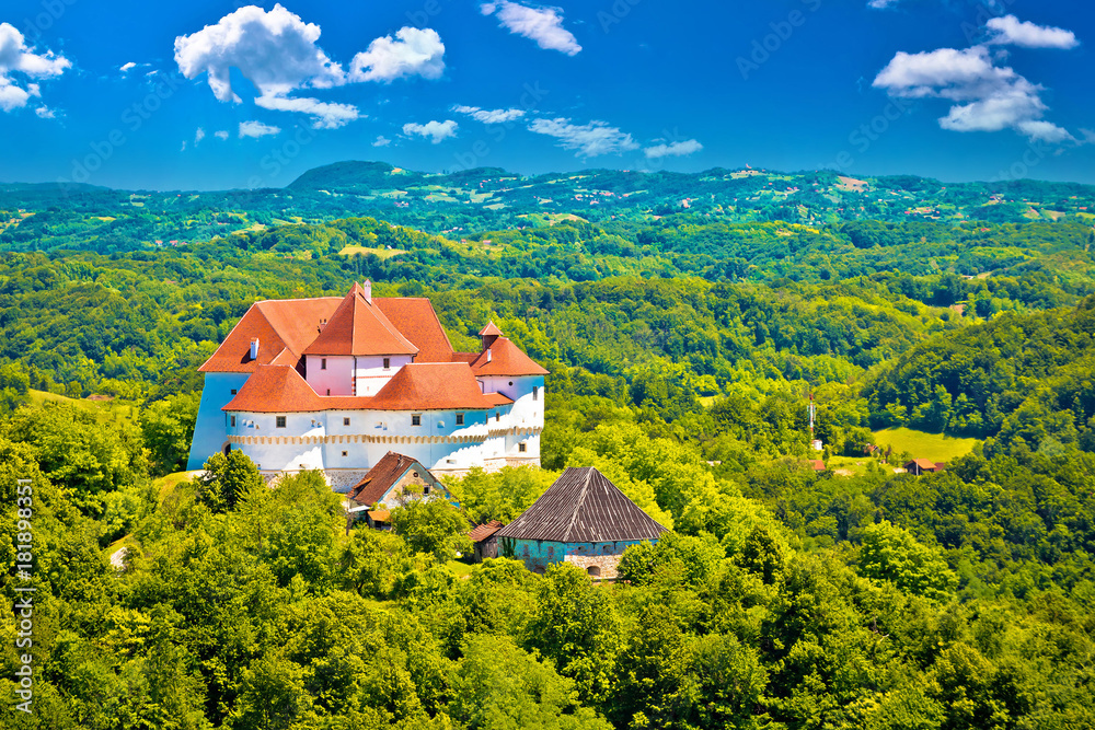 Idyllic green landscape of Zagorje region with Veliki Tabor castle