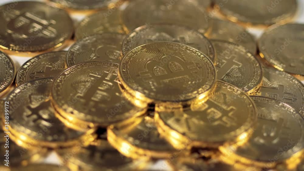 Many Bitcoins. Bit Coin Btc. Close-up. Many Bitcoins. Bit Coin Btc. Close-up.