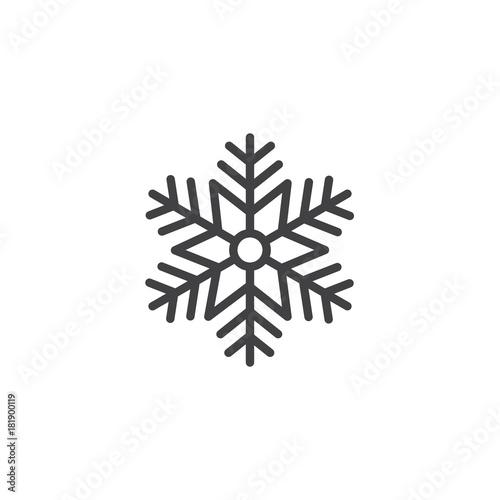 Snowflake line icon, outline vector sign, linear style pictogram isolated on white. Christmas decoration symbol, logo illustration. Editable stroke