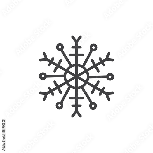 Snowflake line icon, outline vector sign, linear style pictogram isolated on white. Snow symbol, logo illustration. Editable stroke