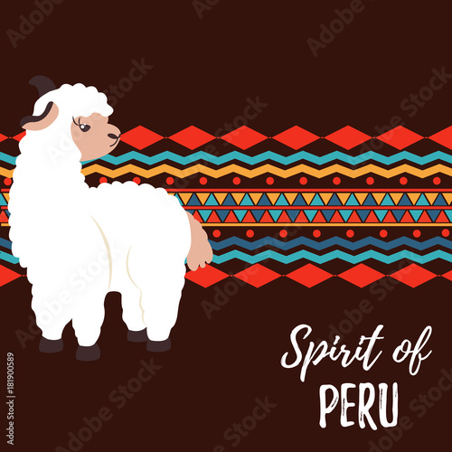 Cute lama and South America ornament concept poster