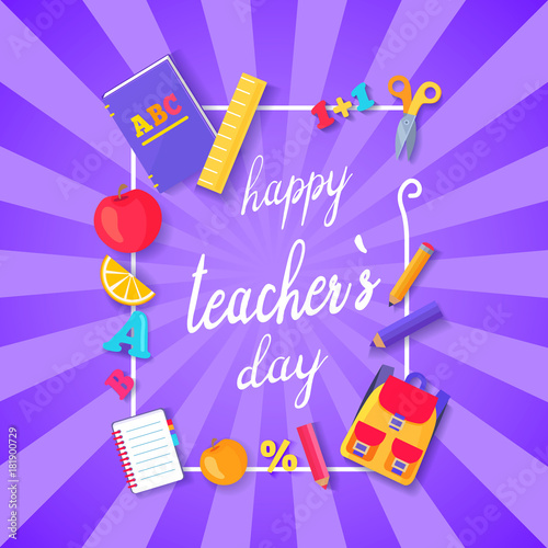 Happy Teacher s Day Wish on Colorful Postcard