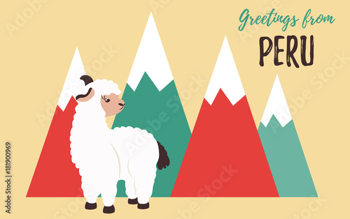 Greeting card from Peru with cute lama
