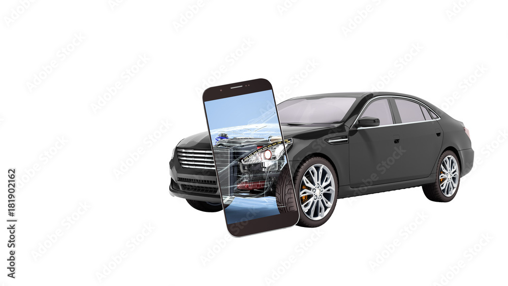 car mobile diagnostic concept black car studio view 3d render image no shadov